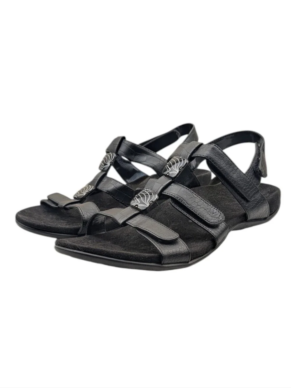 Vionic Amber Black Embossed Orthotic Sandals Wide 10 S4211 - Picture 7 of 12